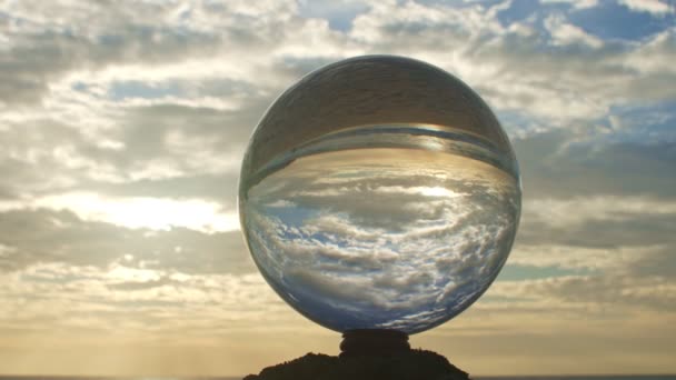 Time Lapse Sunset Sea Crystal Ball Place Wood Next Beach — Αρχείο Βίντεο