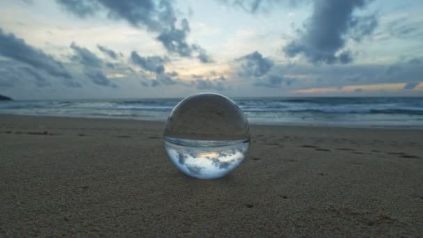 Lapso Tiempo Bola Cristal Playa Puesta Del Sol — Vídeo de stock