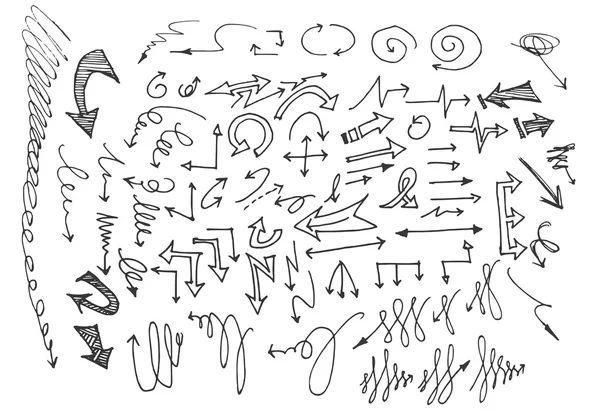 Vektör elle çizilmiş okları set üzerinde beyaz eskiz izole