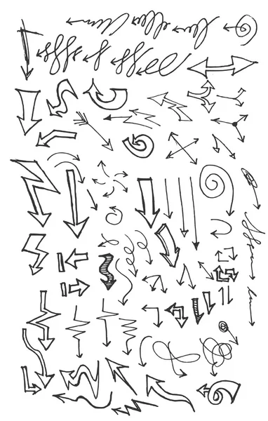 Frecce disegnate a mano vettoriale insieme isolato su schizzo bianco — Vettoriale Stock