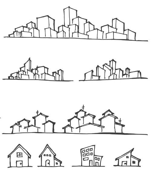 Cityscape Vector Illustration Line esboçado EPS10 —  Vetores de Stock