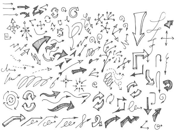 Vektör elle çizilmiş okları set üzerinde beyaz eskiz izole