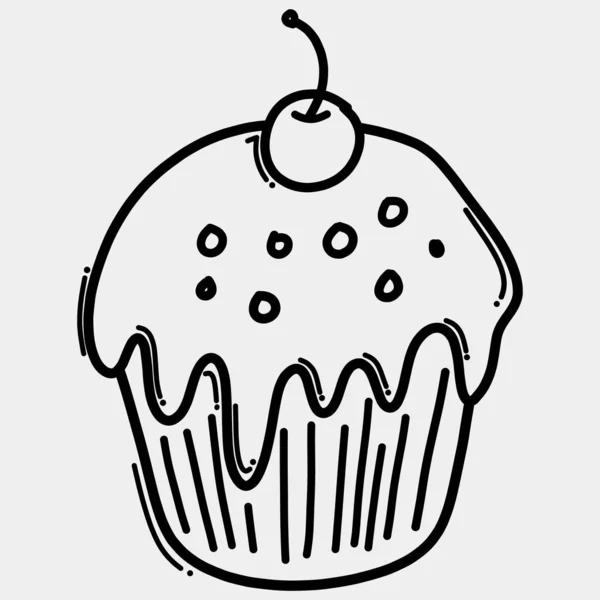 Cupcake Garabato Icono Del Vector Dibujo Boceto Ilustración Dibujado Mano — Vector de stock