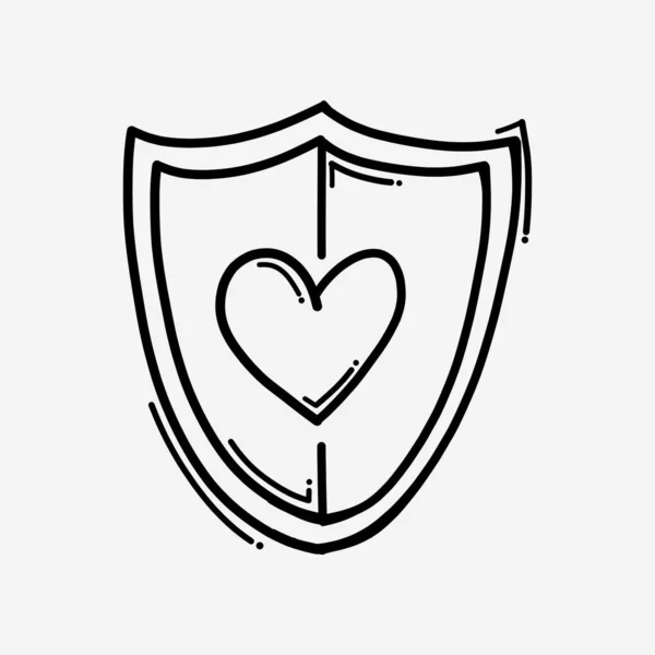 Escudo Coração Doodle Vetor Ícone Desenho Desenho Ilustração Linha Desenhada — Vetor de Stock