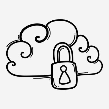 Bulut kilidi çizim vektör simgesi. Çizim çizimi el çizimi çizimi çizimi.