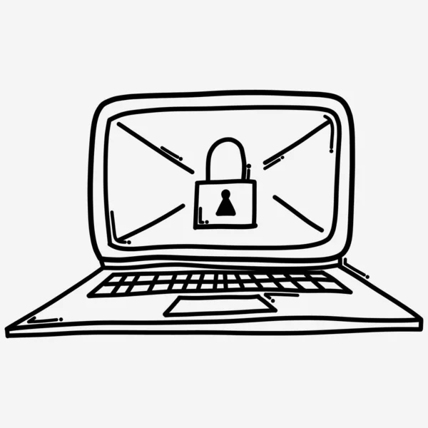 Güvenlik dizüstü bilgisayarı vektör ikonu. Çizim çizimi el çizimi çizimi çizimi.