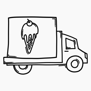Yemek kamyonu dondurma teslimatı karalama vektör ikonu. Çizim çizimi el çizimi çizimi çizimi.
