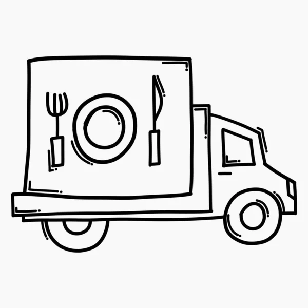 Comida Camión Entrega Garabato Icono Del Vector Dibujo Boceto Ilustración — Vector de stock