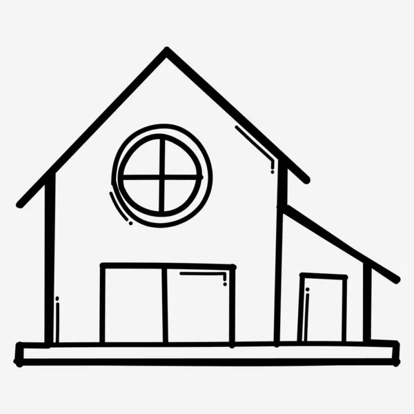 Haus Gebäude Doodle Vektor Symbol Zeichnung Skizze Illustration Handgezeichnete Linie — Stockvektor