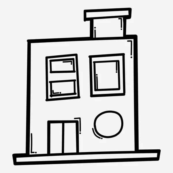 Dům Buduje Vektorovou Ikonu Kreslení Kresby Kresby Ručně Kreslené Čáry — Stockový vektor