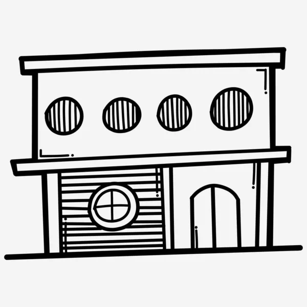 Dům Buduje Vektorovou Ikonu Kreslení Kresby Kresby Ručně Kreslené Čáry — Stockový vektor