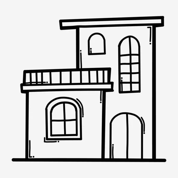 Hus Byggnad Klotter Vektor Ikon Ritning Skiss Illustration Handritad Linje — Stock vektor