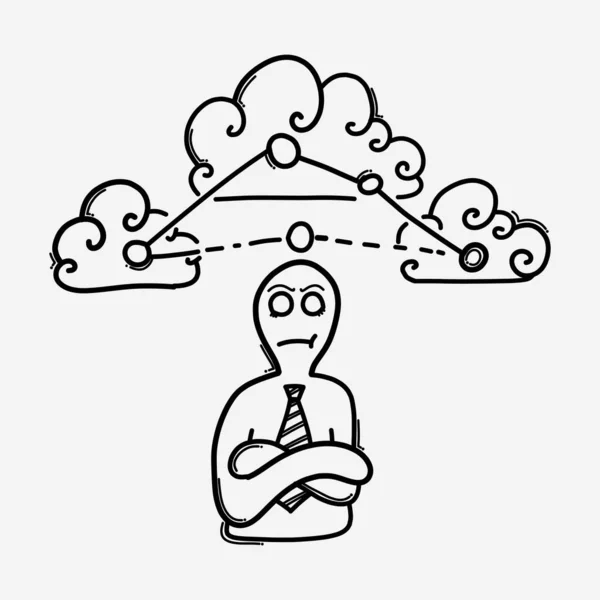 Uomo Affari Con Connessione Cloud Icona Del Vettore Doodle Disegno — Vettoriale Stock