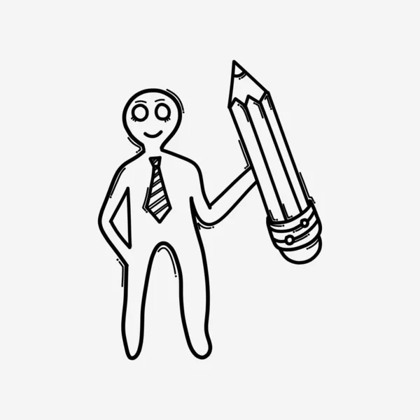 Geschäftsmann Mit Bleistift Doodle Vektor Symbol Zeichnung Skizze Illustration Handgezeichnete — Stockvektor