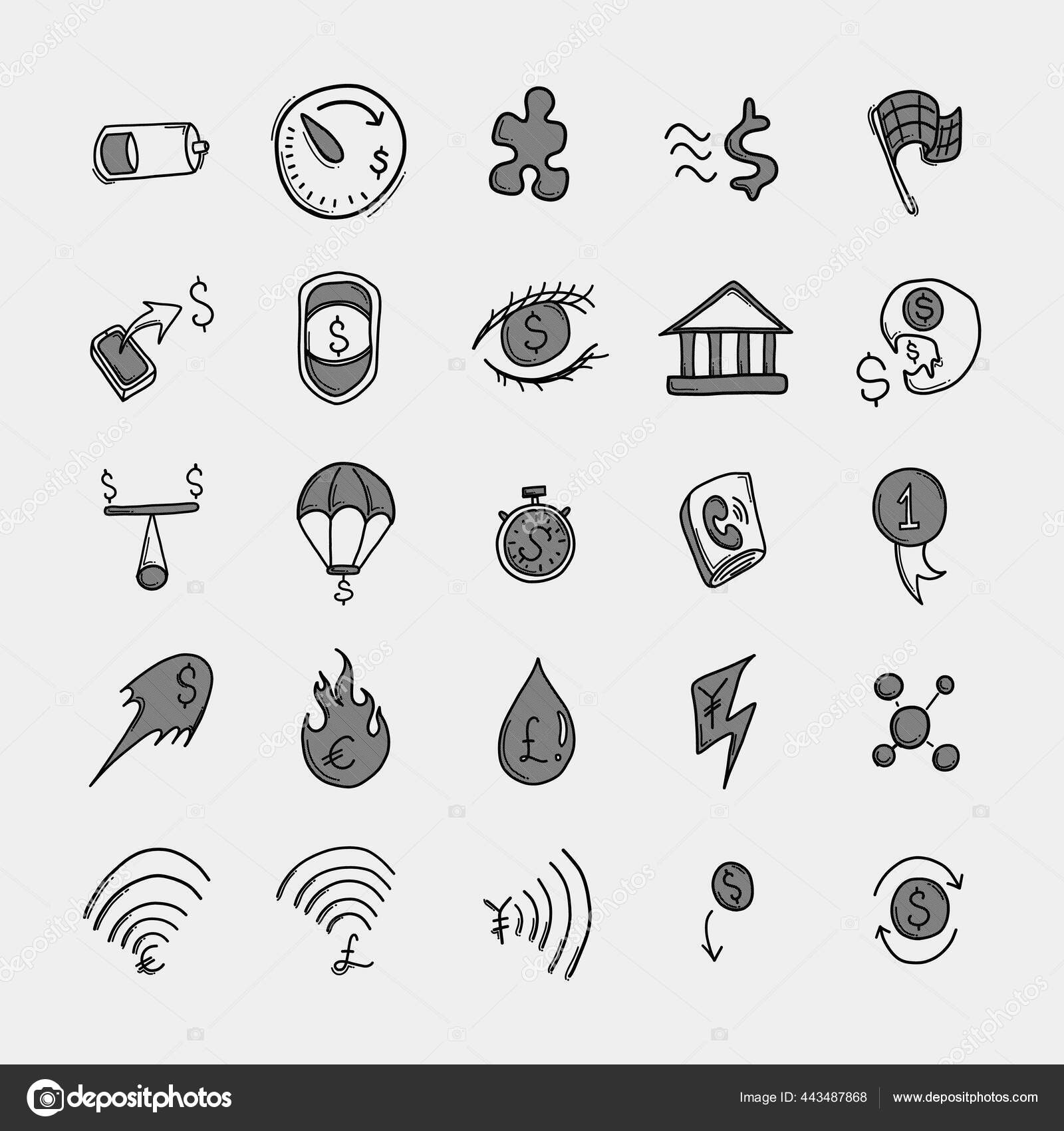 Business Vector Doodle Icons Set Drawing Sketch Illustration Hand Drawn
