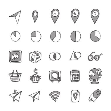 İş vektör karalama simgeleri ayarlandı. Çizim çizimi el çizimi çizimi çizimi.