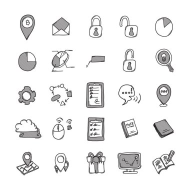 İş vektör karalama simgeleri ayarlandı. Çizim çizimi el çizimi çizimi çizimi.