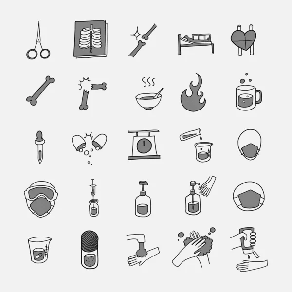 Health Vector Doodle Icons Set Drawing Sketch Illustration Hand Drawn — Stock Vector