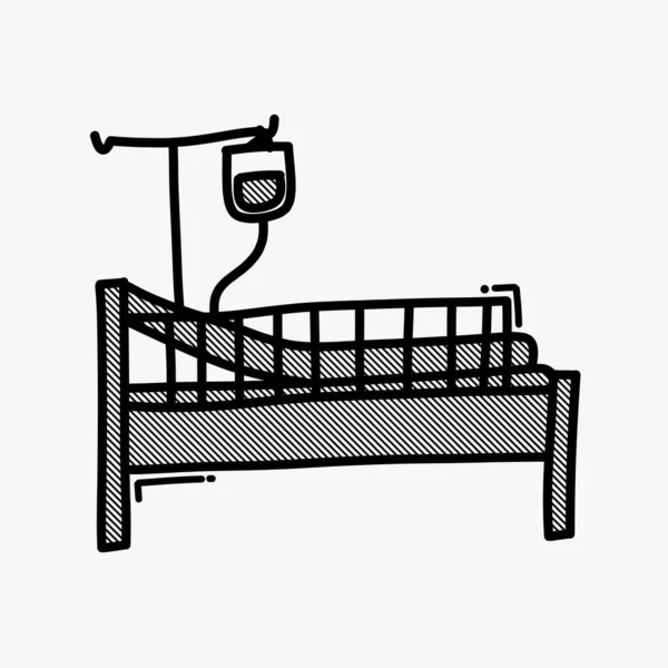 Κρεβάτι Νοσοκομείο Doodle Διάνυσμα Εικονίδιο Σχεδίαση Σχεδιαγράμματος Ζωγραφισμένης Γραμμής — Διανυσματικό Αρχείο