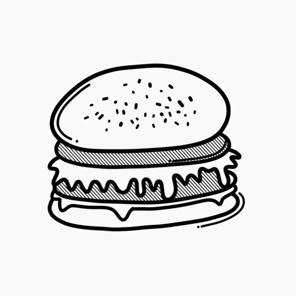 ハンバーガー ベクトル アイコン スケッチ図手描き線 — ストックベクタ