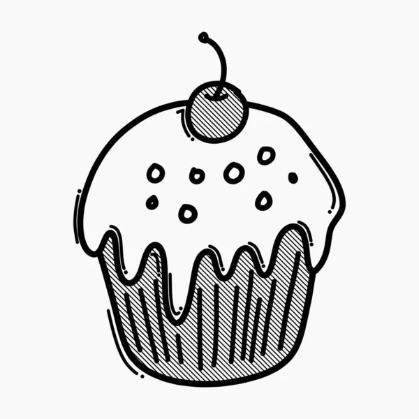Cupcake Doodle Vektor Symbol Zeichnung Skizze Illustration Handgezeichnete Linie — Stockvektor