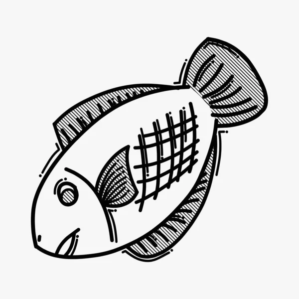 Fisch Doodle Vektor Symbol Zeichnung Skizze Illustration Handgezeichnete Linie — Stockvektor