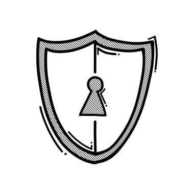 Shield anahtar deliği karalama vektör simgesi. Çizim çizimi el çizimi çizimi çizimi.