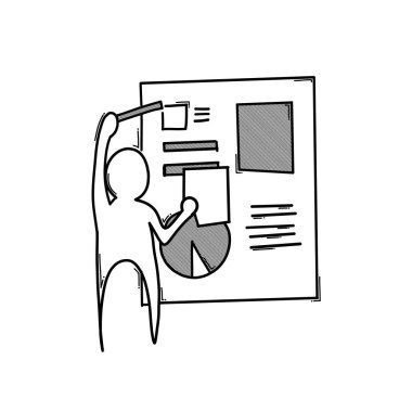 Sunum yapıyorum. Doodle vektör simgesi. Çizim çizimi çizimi el çizimi çizgi film çizimi.