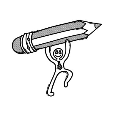 Elinde kalem olan bir iş adamı. Doodle vektör simgesi. Çizim çizimi çizimi el çizimi çizgi film çizimi.