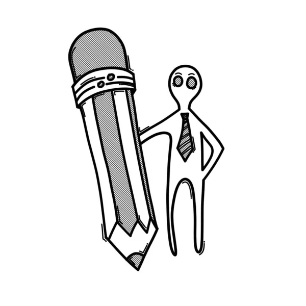Homme Affaires Avec Crayon Icône Vectorielle Doodle Dessin Dessin Illustration — Image vectorielle