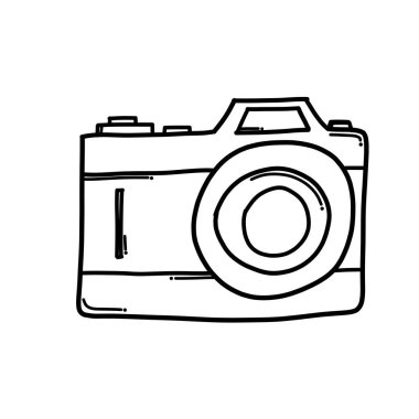 Kamera Doodle vektör simgesi. Çizim çizimi çizimi el çizimi çizgi film çizimi.