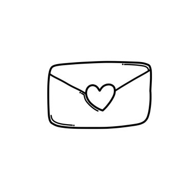 Kalpli zarf Doodle vektör simgesi. Çizim çizimi çizimi el çizimi çizgi film çizimi.