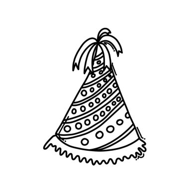 Parti şapkası Doodle vektör simgesi. Çizim çizimi çizimi el çizimi çizgi film çizimi.