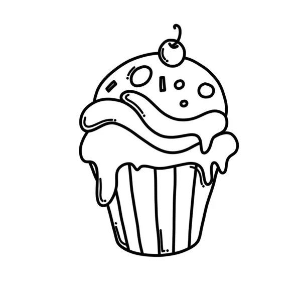 Cup Cake Doodle Vector Icon Drawing Sketch Illustration Hand Drawn — Stock Vector