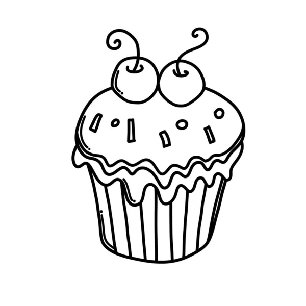 Cup Cake Doodle Vector Icoon Tekening Schets Illustratie Hand Getekend — Stockvector