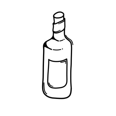 Alkol şişesi Doodle vektör ikonu. Çizim çizimi çizimi el çizimi çizgi film çizimi.