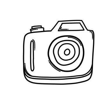 Kamera Doodle vektör simgesi. Çizim çizimi çizimi el çizimi çizgi film çizimi.