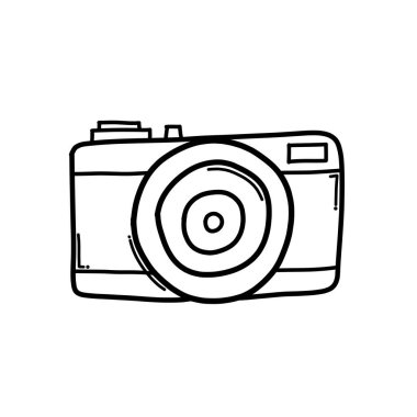 Kamera Doodle vektör simgesi. Çizim çizimi çizimi el çizimi çizgi film çizimi.