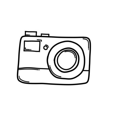 Kamera Doodle vektör simgesi. Çizim çizimi çizimi el çizimi çizgi film çizimi.