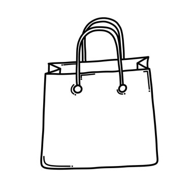 Alışveriş torbası Doodle vektör simgesi. Çizim çizimi çizimi el çizimi çizgi film çizimi.
