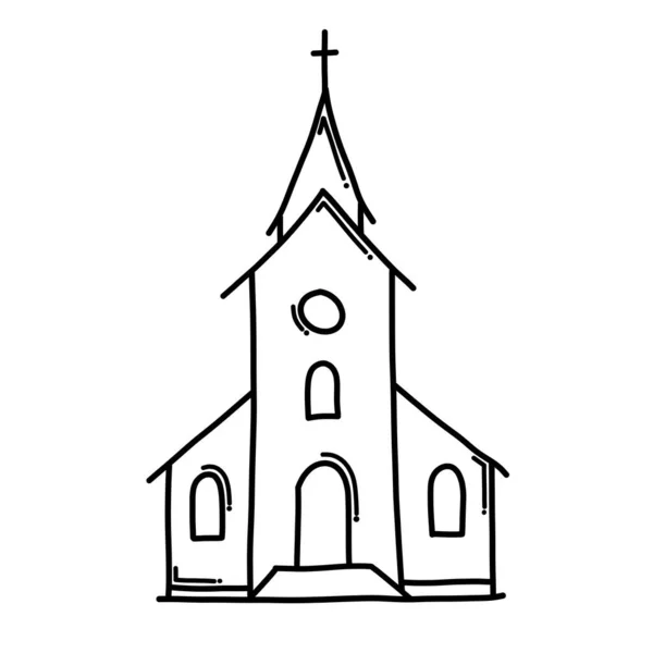 Eglise Doodle Icône Vectorielle Dessin Dessin Illustration Dessiné Main Ligne — Image vectorielle