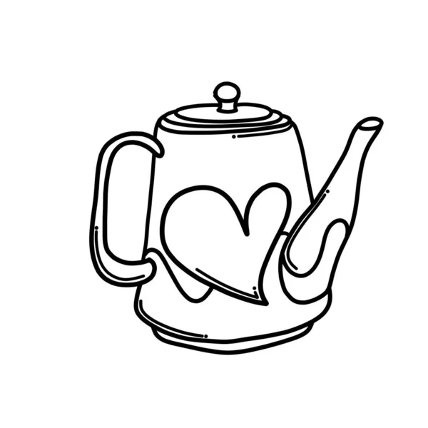 Theepot Met Hart Doodle Vector Icoon Tekening Schets Illustratie Hand — Stockvector