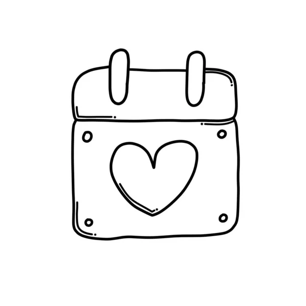 Calendário Com Amor Ícone Vetor Doodle Desenho Esboço Ilustração Mão — Vetor de Stock