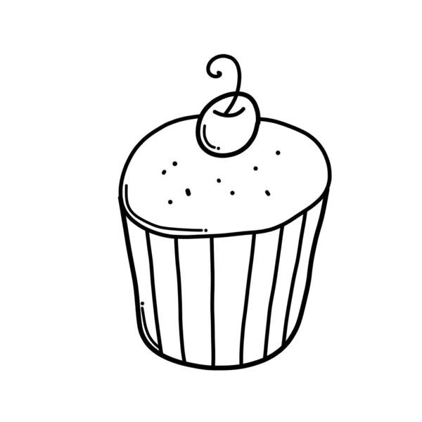 Cup Cake Doodle Vector Icon Drawing Sketch Illustration Hand Drawn — Stock Vector