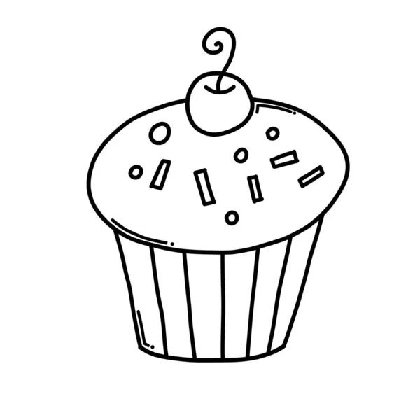 Cup Cake Doodle Vector Icoon Tekening Schets Illustratie Hand Getekend — Stockvector
