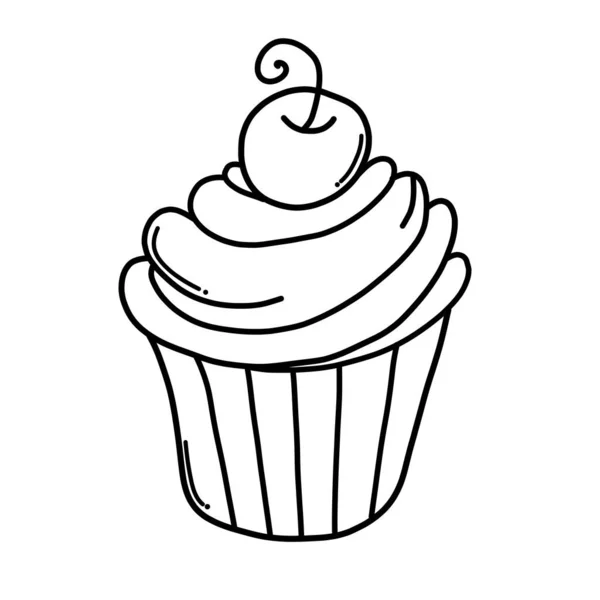 Cup Cake Doodle Vector Icon Drawing Sketch Illustration Hand Drawn — Stock Vector