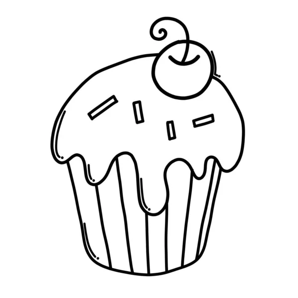 Cup Cake Doodle Vector Icoon Tekening Schets Illustratie Hand Getekend — Stockvector