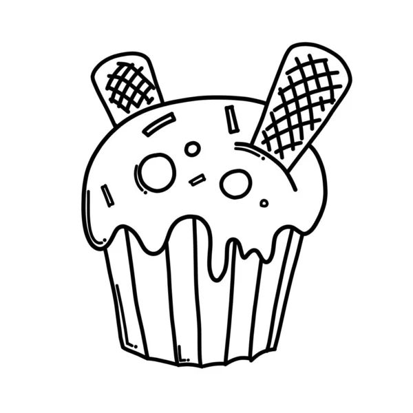 Cup Cake Doodle Vector Icon Drawing Sketch Illustration Hand Drawn — Stock Vector