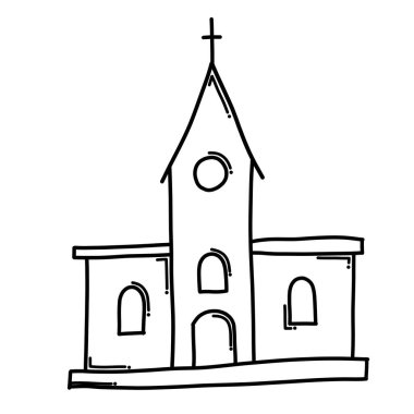 Church Doodle vektör ikonu. Çizim çizimi çizimi el çizimi çizgi film çizimi.