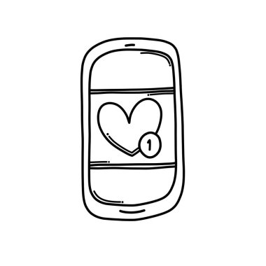 Kalp Doodle vektör ikonlu cep telefonu. Çizim çizimi çizimi el çizimi çizgi film çizimi.